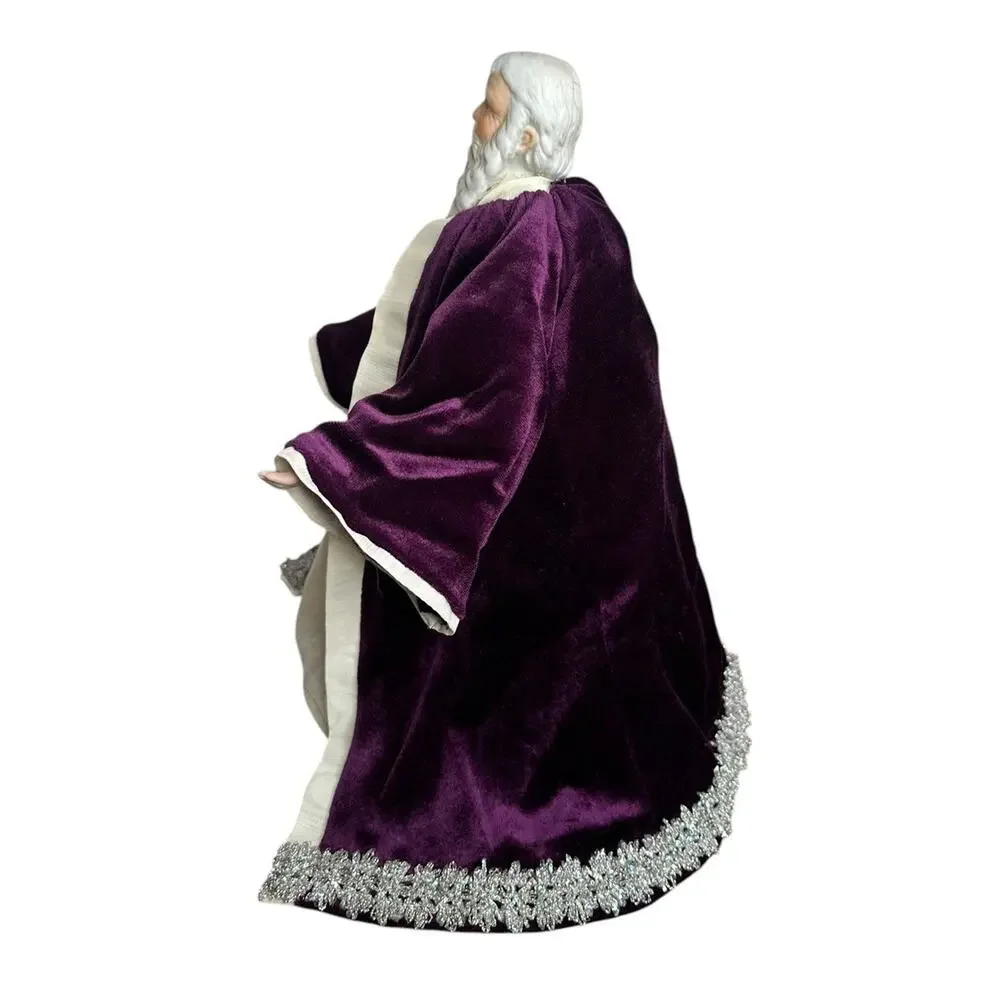 Handmade Old World Santa Figurine w/ Purple Velvet Robe Coat Christmas Decor 14